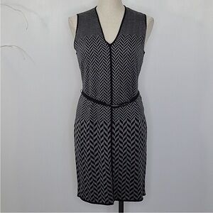Black and Gray Chevron Patterned Sleeveless Merino Blend Dress vneck